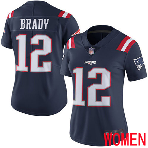 New England Patriots Football #12 Rush Vapor Untouchable Limited Navy Blue Women Tom Brady NFL Jersey
